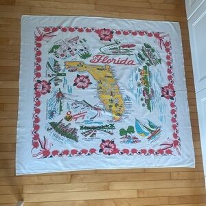 VINTAGE 1950’s l Florida Map Tablecloth with Red & Yellow Accents 52x48”